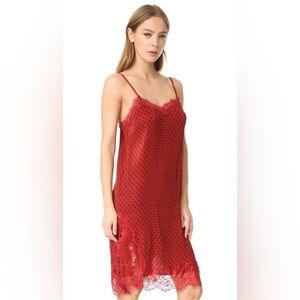 Free People Burgundy Polka Dot Lace Slip Dress Size 4